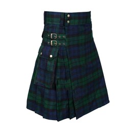 BaronHong Tartan Utility Kilts for Men Tartan Kilt with Straps and Large Cargo Pockets(Green,L)