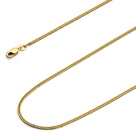 The World Jewelry Center 14k Real Yellow Gold Solid 0.8mm Diamond Cut Braided Square Wheat Chain Necklace with Lobster Claw Clasp - 18"