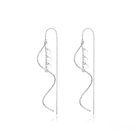 MYHAO 925 Sterling Silver Curve Chain Dangle Earrings Drops for Women Teens Long Tassel Dangle Earrings Threader Hypoallergenic (A-Silver)