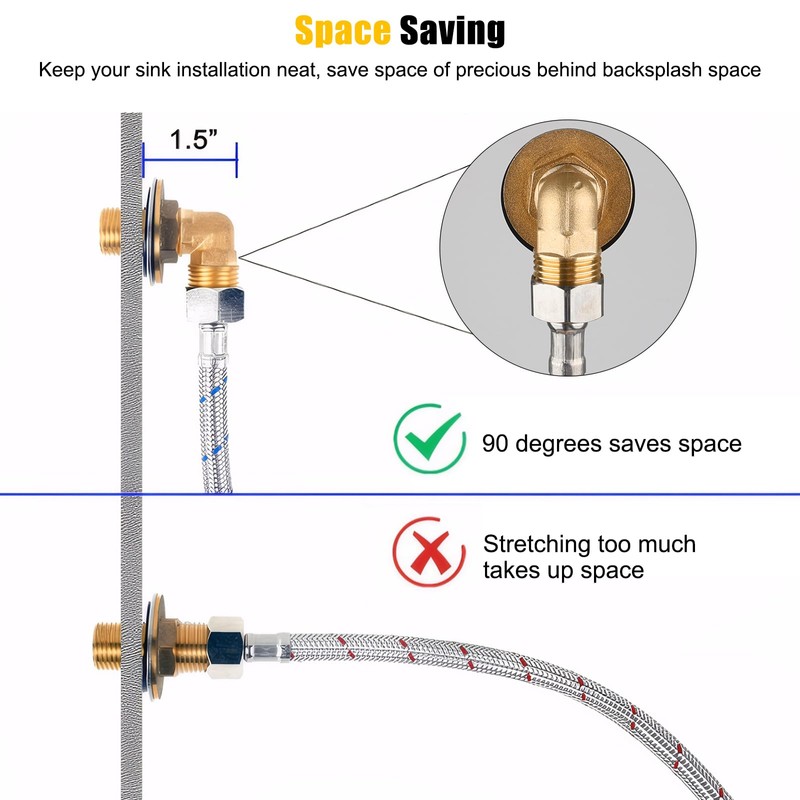 Installation Kit for Wall Mount Commercial Faucet, Brass 90 Degree