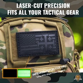 American Jerusalem Cross Holy Sepulchre (Blackout IR) Morale Patriotic Christian Laser-Cut Patches for Backpacks, Patches for Caps, Plate-Carrier Patches