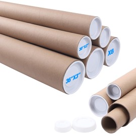 aromeili Mailing Tubes with Caps,6 Pack 3x36-Inch &2x30-Inch Kraft Paper Poster Tube for Shipping, Packing, Bulk Round Packaging, Cardboard Mailers, Art Prints, Maps, Blueprint