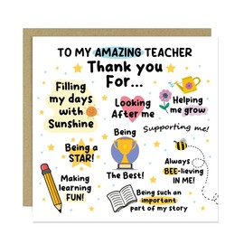 RED OCEAN Thank You Card For Teacher, Card For Him Her, Appreciation, Thank You Teacher Women Men, Leaving School Nursery, Cute With Envelope