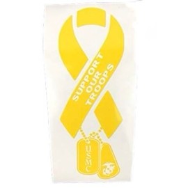 Support Our Troops Marines Dog Tags, Yellow Ribbon Vinyl Decal New Gift