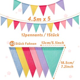 Alintor Outdoor Bunting, Pack of 5 Garland, Birthday, School Decoration, Bunting Outdoor Weatherproof + Jute Bag, for Decorative Garden Party, Rainbow Decoration, Streamers