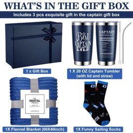 Yiyiring Boat Gifts for Men Nautical 40 x 60 Inch Navy Flannel Blanket 20oz Stainless Steel Tumbler and Boating Crew Socks Gift Box Set Captain Boater Gifts for Boat Owners Men Dad Accessories