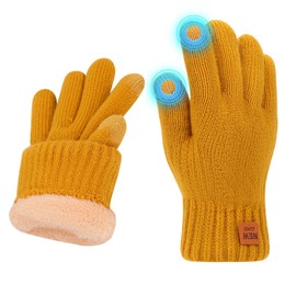 Women's Winter Warm Thermal Touch Screen Gloves Women Soft Cable Knit Wool Fleece Lined Glove for Cold Weather (Yellow, One Size)