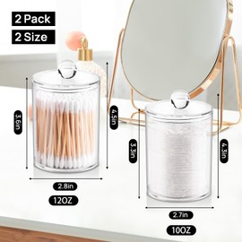 2 Pack Qtip Holder, Apothecary Jars Cotton Ball Holder Dispenser, Bathroom Jars with Lids Set for Cotton Round, Cotton Swab, 10oz-12oz Plastic Canisters Restroom Bedroom Vanity Organizer(Clear)