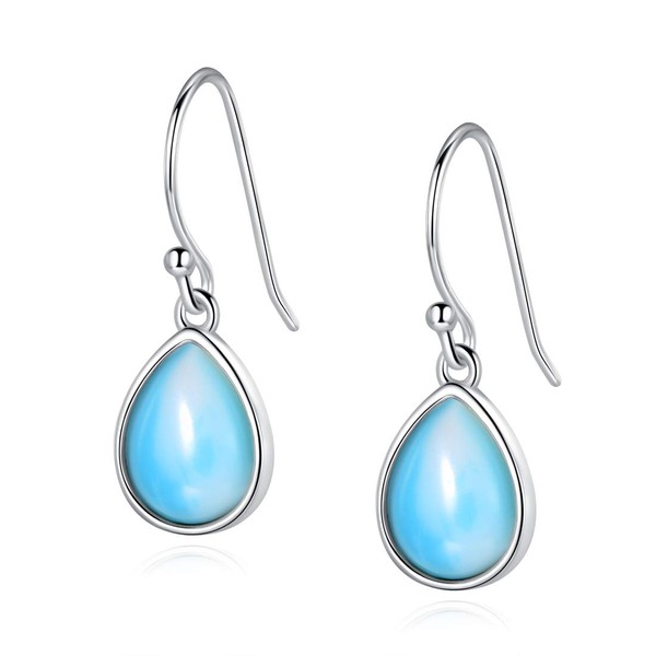 Larimar Dangle Earrings,925 Sterling Sliver Larimar Drop Dangle Earrings for