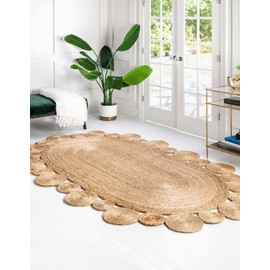 Unique Loom Braided Jute Collection Area Rug - Gauri (5' 1" x 8' Oval, Natural)