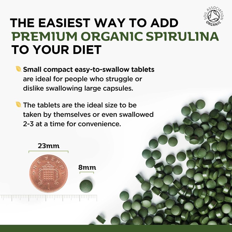 Organic Spirulina 500 Pure Tablets - 2000mg Serving, Cold-Pressed Rich