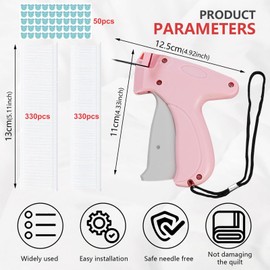 lomdung Quick Clothing Fixer, Quick Clothing Fixer, Mini Stitch Hemming Gun for Clothes, Labeling Gun, Quilt Holder with 50 Bear Buttons, 660 Plastic Needle (Pink)