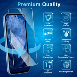 Screen Protector Compatible with Pixel 8a 5G, 3+3 Pack, Full Coverage, 9H Tempered Glass, HD Clear, Scratch Resistant, Bubble-Free, with Camera Lens Protectors