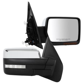 ORRIGEY Power Heated Tow Mirrors Puddle Light Turn Signal For 2004-2014 Ford F150 Chrome