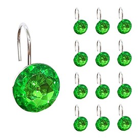 EleCharm 12 Pcs Bling Rhinestones Shower Curtain Hooks Bathroom Rolling Hooks (Green)