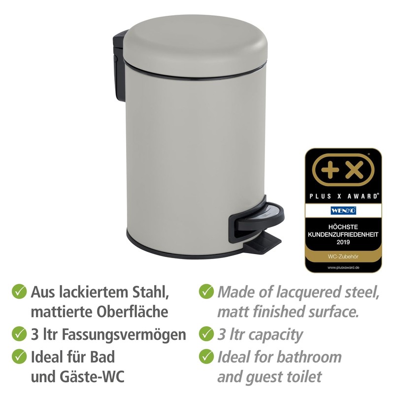 WENKO Cosmetic Pedal Bin Leman Taupe 3 L – Cosmetic