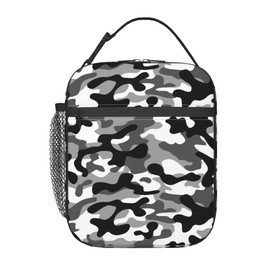 JIMOWANG Black Camo Lunch Bags Reusable Tote Lunch Box for Office Work School Picnic Camping Thermal Insulated Meal Bag