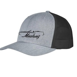 1973 Ford Mustang Convertible Fully Embroidered Yupoong 6606 Snapback Trucker Fitted Cap Heather/Black