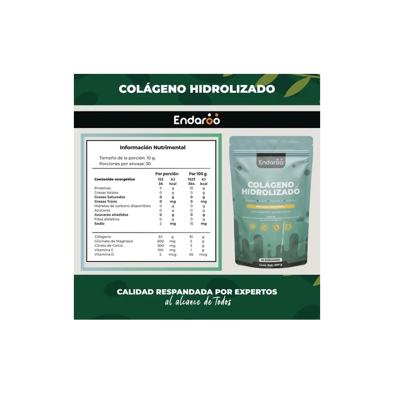 Colágeno Hidrolizado Con Magnesio, Calcio Y Vitamina D 300 G