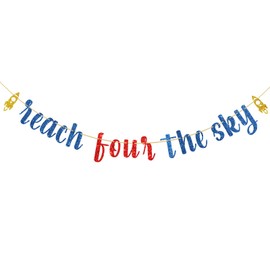 Dalaber Reach Four The Sky Banner, Cartoon Theme 4th Birthday Party Bunting Decor for Kids Boys Girls, Buzz Party Garland Light Year Toy Inspired Story 4th Birthday Party Supplies