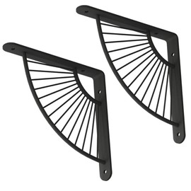 luzen 2Pcs Fan Shaped Metal Shelf Brackets Wall Mounting Modern Decorative Shelving Bracket Floating Shelves Bracket Shelf Support Bracket with Screws Hardware for Home Office, Black