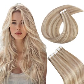 Easyouth Human Hair Tape in Extensions Ash Blonde with Bleach Blonde Hair Extensions Tape in Real Human Hair Blonde Highlight Remy Hair Tape in Extensions 22inch 20pcs 50g