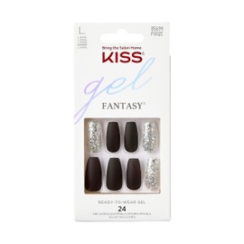 Kiss Gel Fantasy Collection 24 Count Black/Sparkle Long Length
