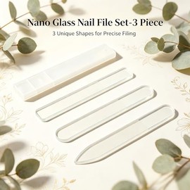Nano Glass Nail File Set, 3 Piece Different Shapes, with Protective Cases Crystal Polisher, Mirror-Shine, Keratin-Sealing, Travel Friendly
