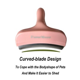 FurorMeow Pet Deshedding Tool with Curve Blade, Cat Grooming Brush, Tight V-shaped Teeth Shedding Comb for Cat and Small Dog (Pink, Large)
