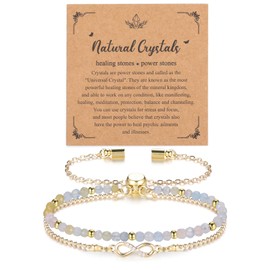 Jovivi Infinity Morganite Bracelet for Women,Healing Crystals Gemstones Gold Bead Adjustable Bracelets for Womens Jewellery Gifts for Women Ladies