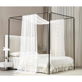 Akiky Bed Canopy Curtains for Girls Elegant Canopies Curtain Scarf with Light Great as Room Decor,Wedding decortion,Window Valance Curtain (Twin,White)