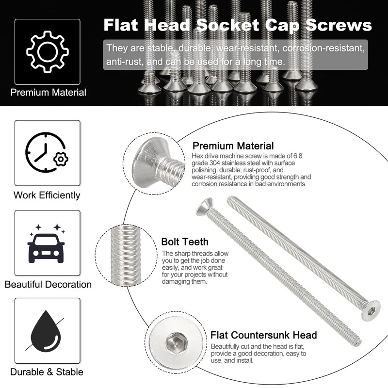 PATIKIL M4 x 70mm Flat Head Socket Cap Screws, 10