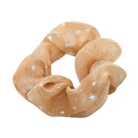 6 Pack Chiffon Stars Floral Hair Scrunchies Pineapple or Themed Style Print Slap Bracelet Ponytail Holder Elastic Hair Bands Wrist Fabric Scrunchy Hair Ties for Show/Sleepover Party Girls (Gold)