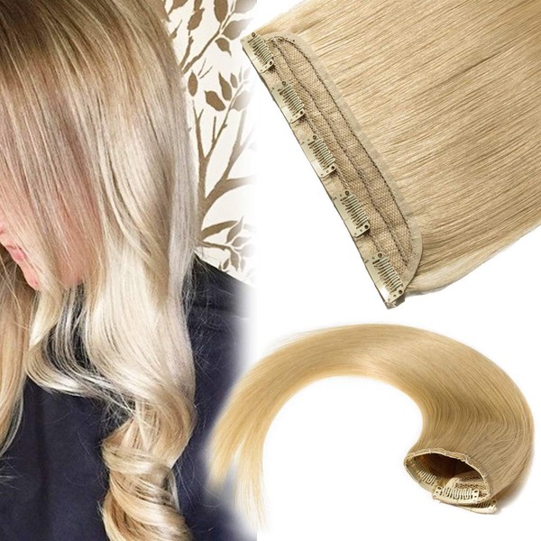 22"Long 55g Clip in Human Hair Extension One piece 5 Clips Soft Remy Hair Weft Extension - Platinum Blonde #60