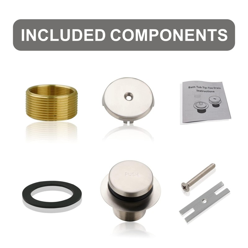 Brushed Nickel Bathtub Drain Tip-Toe Single Hole,Welsan Tub Drain Trim