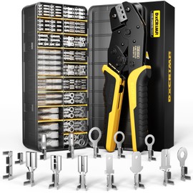 DxCRIMP Spade Connector Kit, 14 Types Thick Tin-plated copper Wire Connector Kit with Crimping Tool for 24-14 AWG Spade Connector Crimper, Open Terminal Connector Crimping Tool Kit, Anti-oxidation