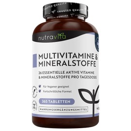 Multivitamins & Minerals, 365 Vegan Multivitamin Tablets, Supply for 1 Year, Multivitamin Tablets for Men and Women with 26 Essential Active Vitamins & Minerals