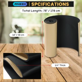 AMGSH 1/4" Thick × 16" Wide × 78" Long Extra Large Marine Foam Roll Sheet with Adhesvie, Closed Cell Rubber Neoprene Foam Padding, Weather-Resistant Insulation Sheets for Crafting, Soundproofing