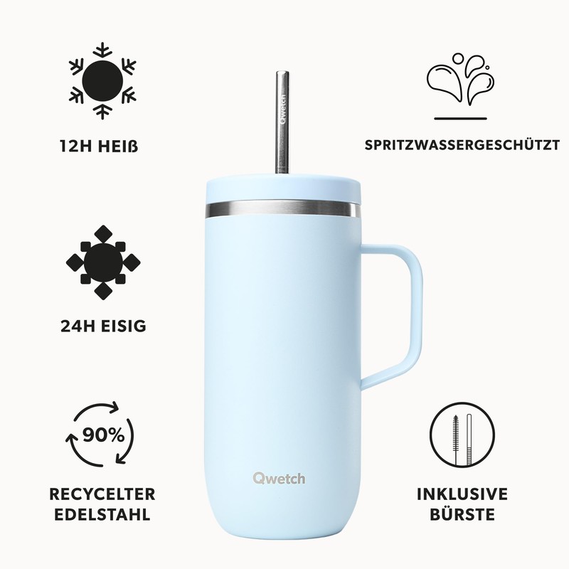 QWETCH - Cold Cup 600ml with Handle and Straw -