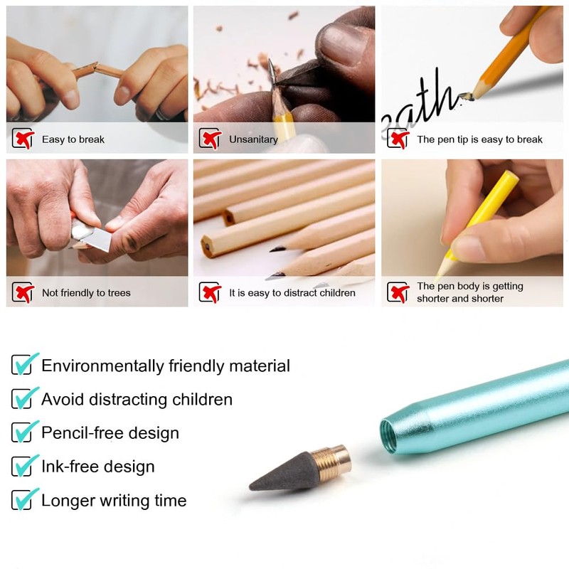 AUAUY 2 PCS Metal Inkless Pencil, Infinity Pencil, Reusable Everlasting