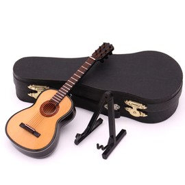 Miniature Guitar Model, Mini Wooden Instrument Model Ornaments with Support & Storage Case, Decor Desktop Decoration Gift for Clients Teachers or Friends Classical Guitar Wood Color S: 10CM