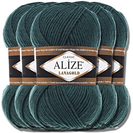 Alize 5 x 100g Lanagold Türkische Premium Wolle Baumwolle und Acryl Handstrickgarne | Yarn | Garn | Strickgarn Accessoire Baby zum Häkeln Stricken Kleidung Schals (Petrol | 426)