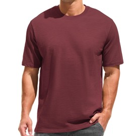 KLIEGOU Men's 100 Cotton Loose Fit Thick T-Shirt Heavy Weight Crewneck Tees for Men Wine red 3XL