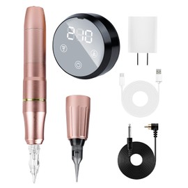 Permanent Makeup Machine, Tattoo Machine Kit with MCU Touch Screen and LED Digital Display, 2 Style Rotary Grips for Permanent Makeup and Microshading Supplies Practice（Rose Gold）