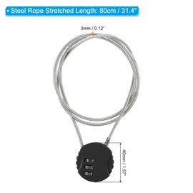 PATIKIL Combination Lock 31.5 Inch, 3 Digit Outdoor Waterproof Code Padlock with Wire Rope for Luggage Gym Locker Fence Toolbox Backpack, Black