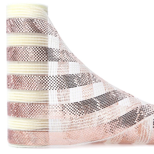 Ribbli Rose Gold Metallic Mesh Ribbon Cream with Wide Rose