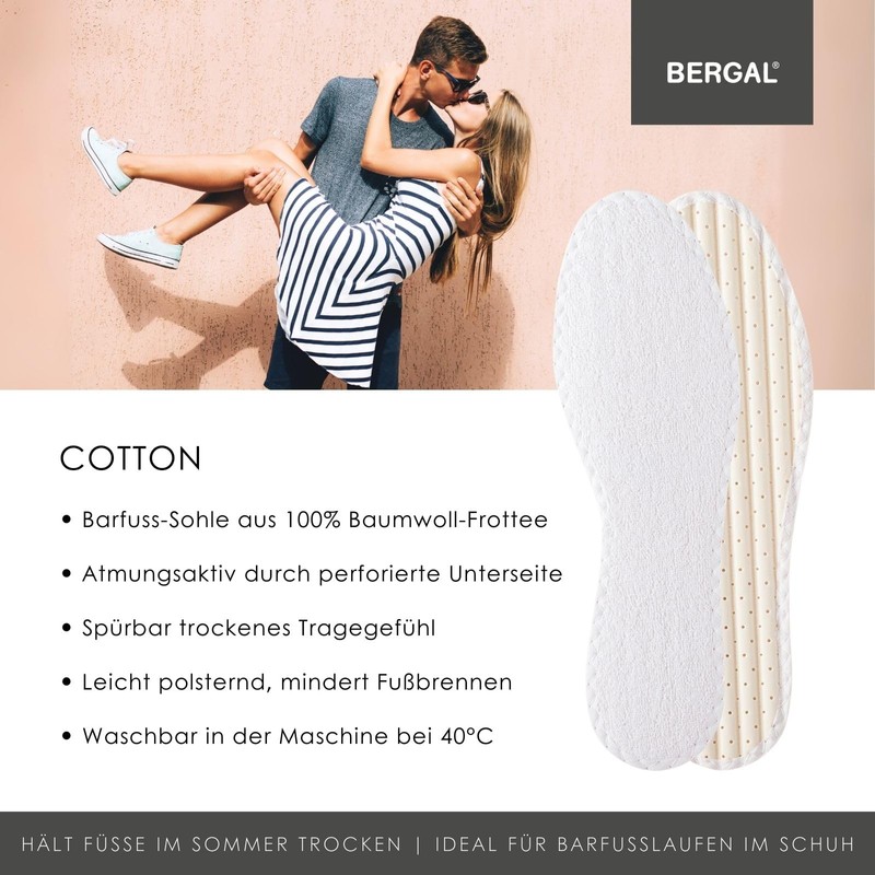 Bergal Barefoot Insoles - Thin Insole - White, UK 6.5