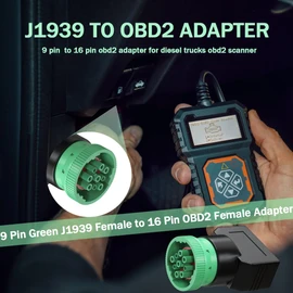 J1939 9 pin to OBD2 Adapter,9pin J1939 Male to OBD2 16pin Female Adapter,J1939 to J1962 9pin to16pin Adapter Work for Heavy Duty Trucks and Commercial Vehicles (9Pin to 16Pin)