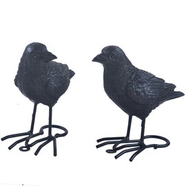 YOUUGIOR 2PCS Crow Statues Artificial Realistic Black Feather Crow Figures Outdoor Decor for Tree,Garden,Home