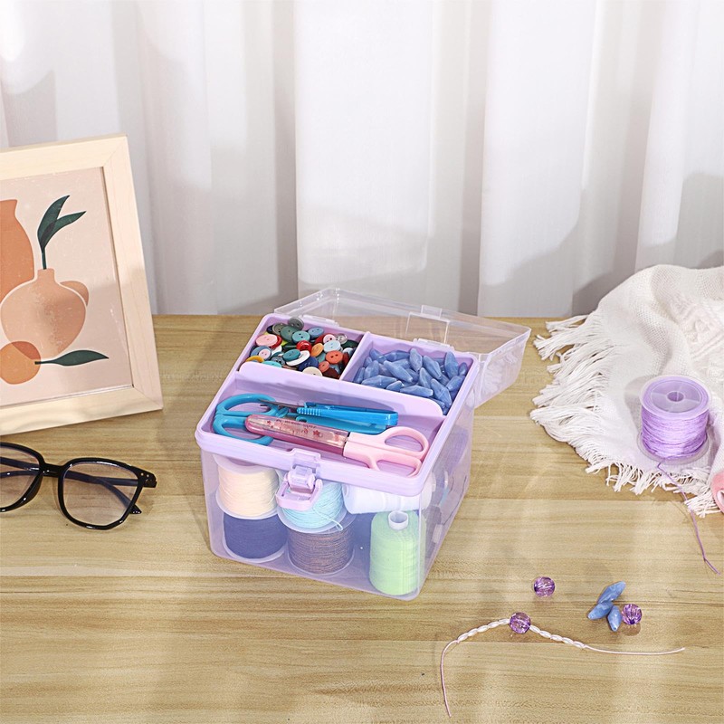 BTSKY Multipurpose Plastic Craft Storage Containers with Removable Tray, Clear